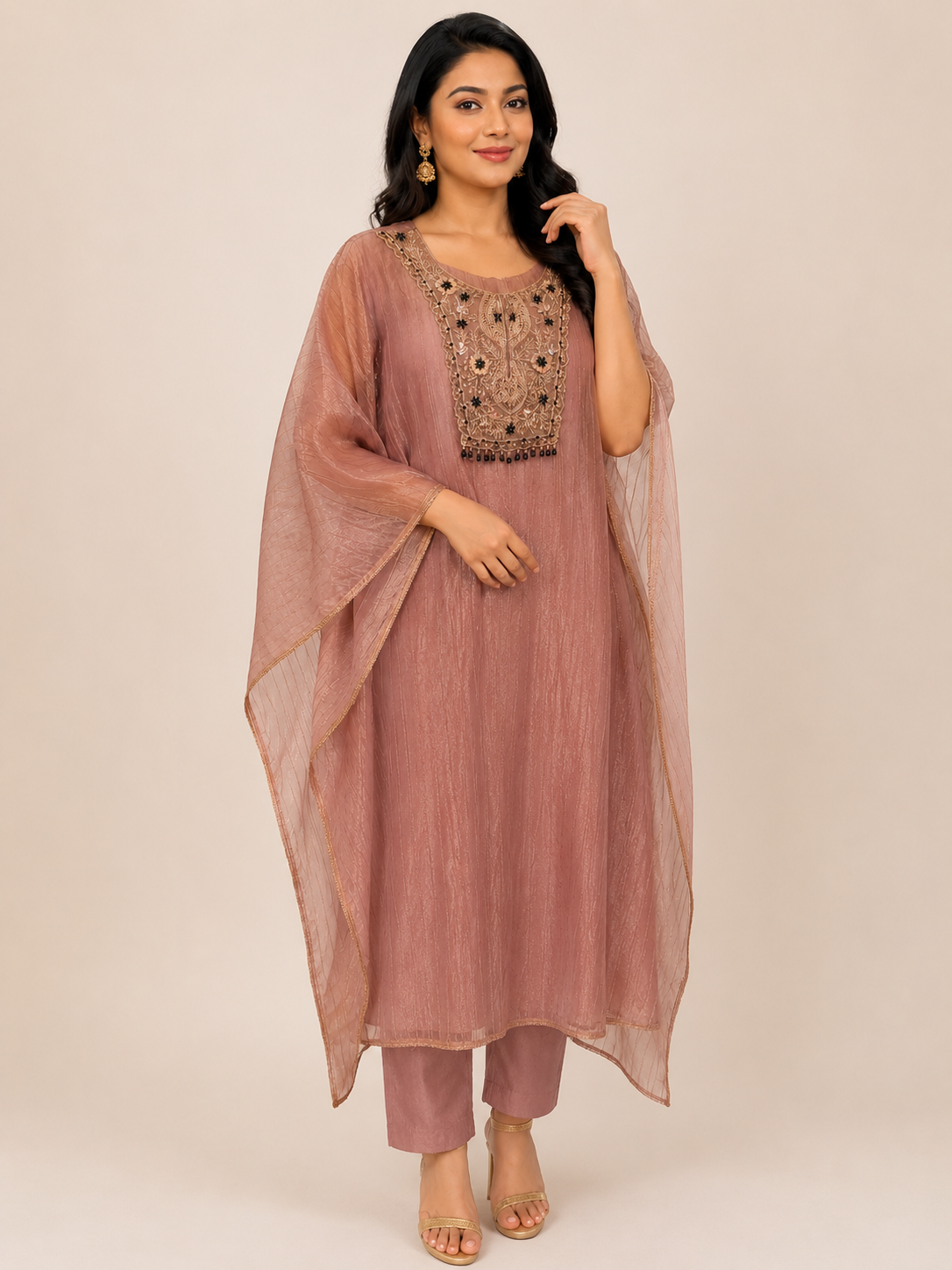 Dusty Peach crush tissue kaftan set