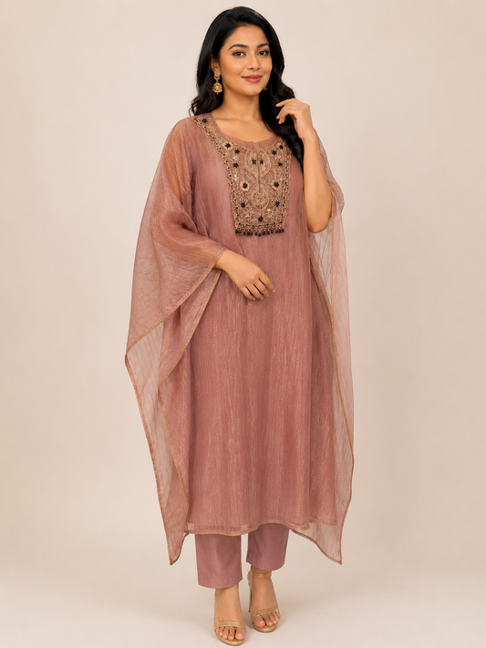 Dusty Peach crush tissue kaftan set