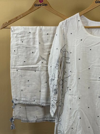 Ivory dori kurta palazzo set with black mask