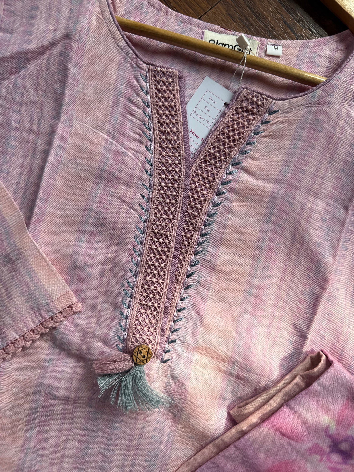 Pastel pink cotton Kurti set