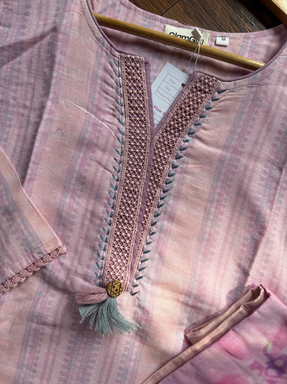 Pastel pink cotton Kurti set