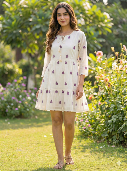 Ivory tunic with lavender hearts embroidery