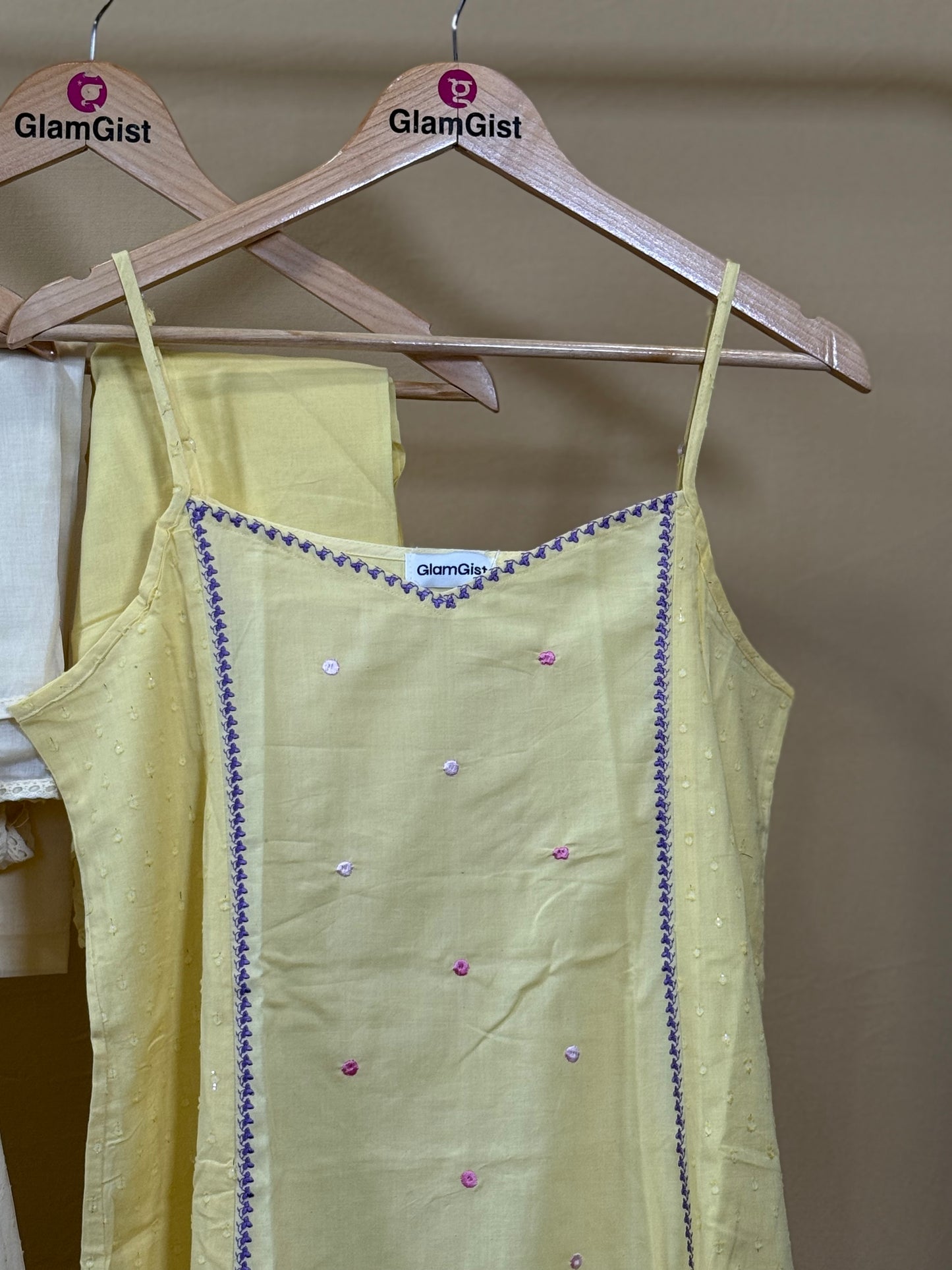 Sunshine yellow spaghetti strap cotton set