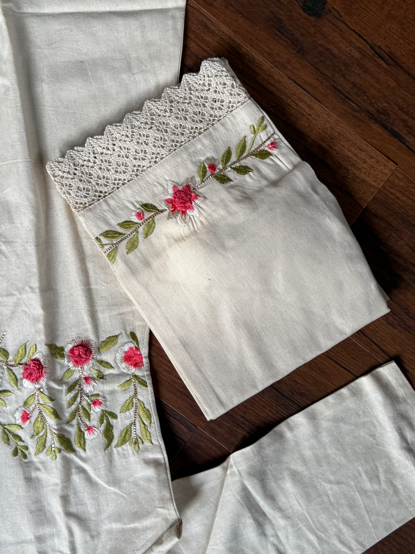 Off white floral embroidered coord set