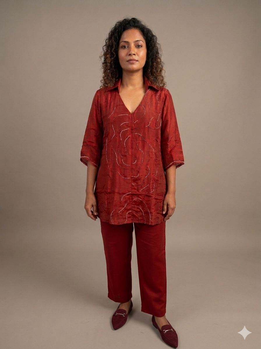 Crimson Mul Chanderi designer coord set