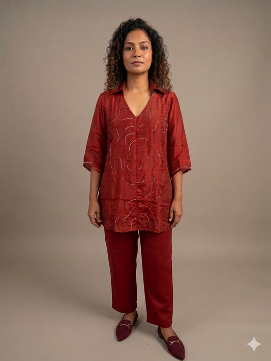 Crimson Mul Chanderi designer coord set
