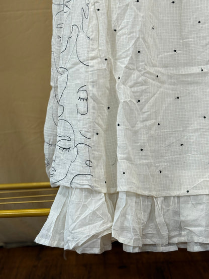 Ivory dori kurta palazzo set with black mask