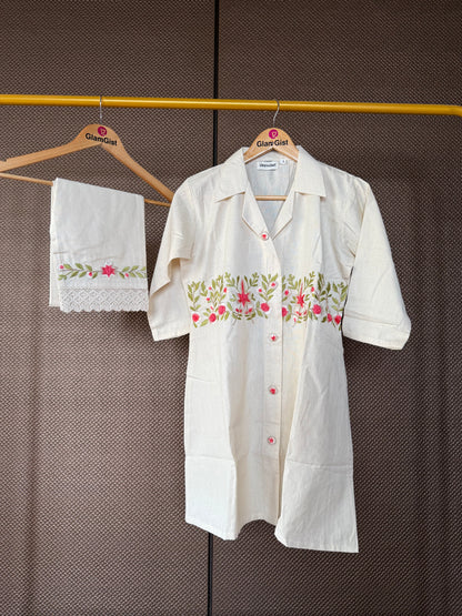 Off white floral embroidered coord set