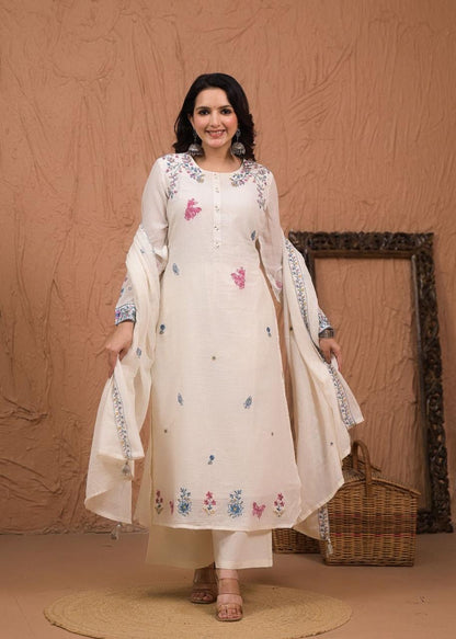 Ivory floral embroidered kurta set