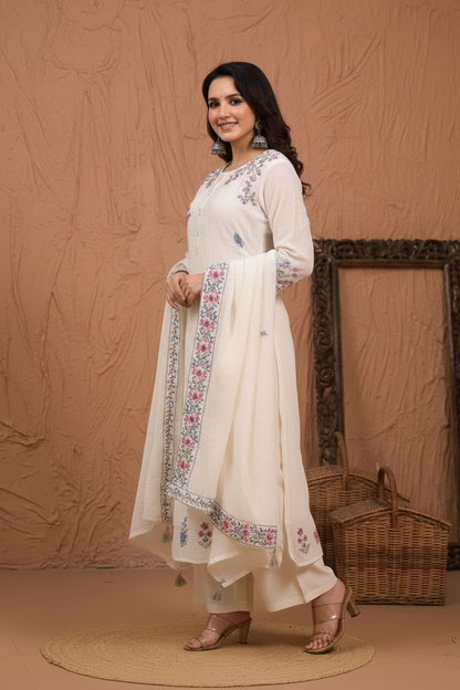 Ivory floral embroidered kurta set