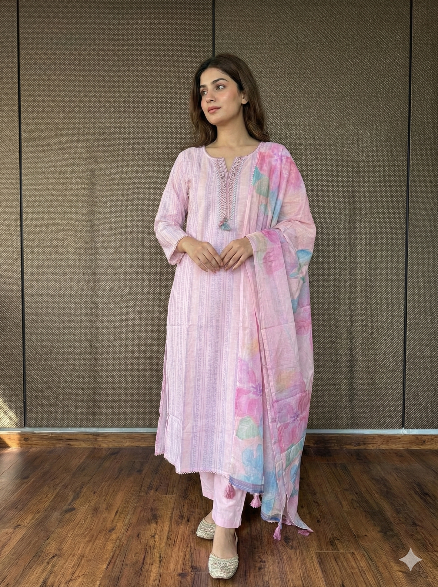 Pastel pink cotton Kurti set