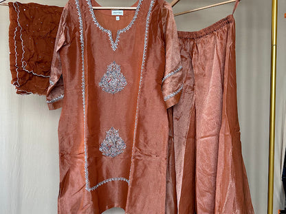 Rust copper hand-embellished sharara set