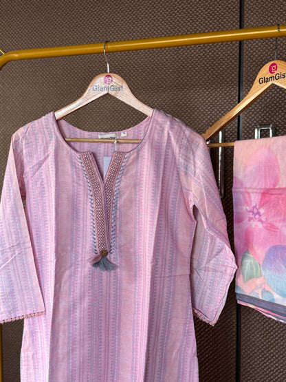Pastel pink cotton Kurti set