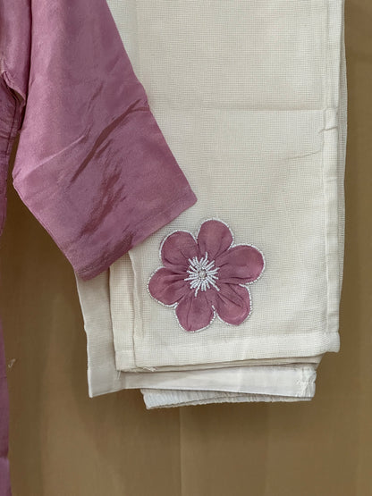 Premium Mauve Floral Hand embroidered coord set