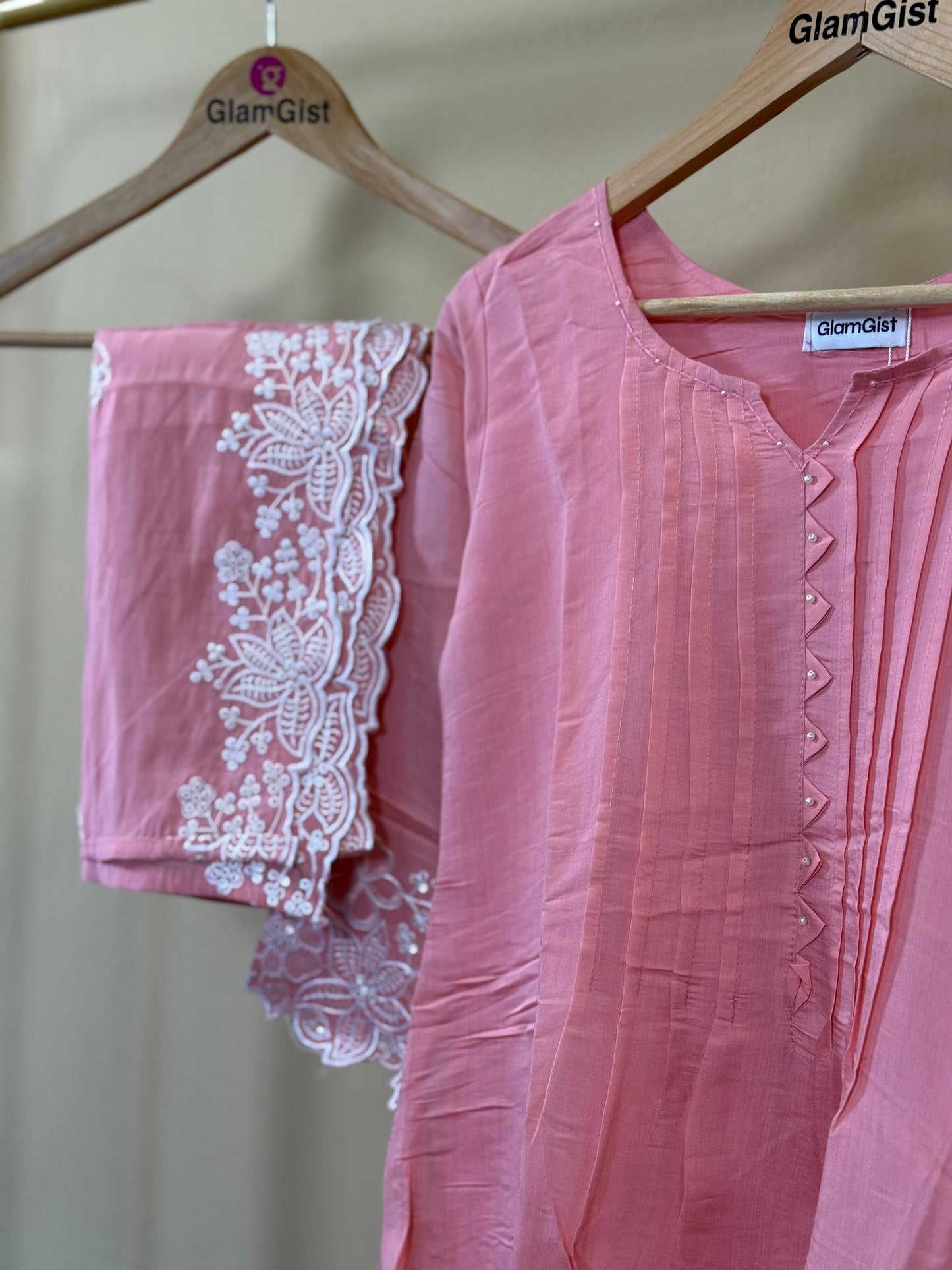 Blush pink Mul Chanderi set