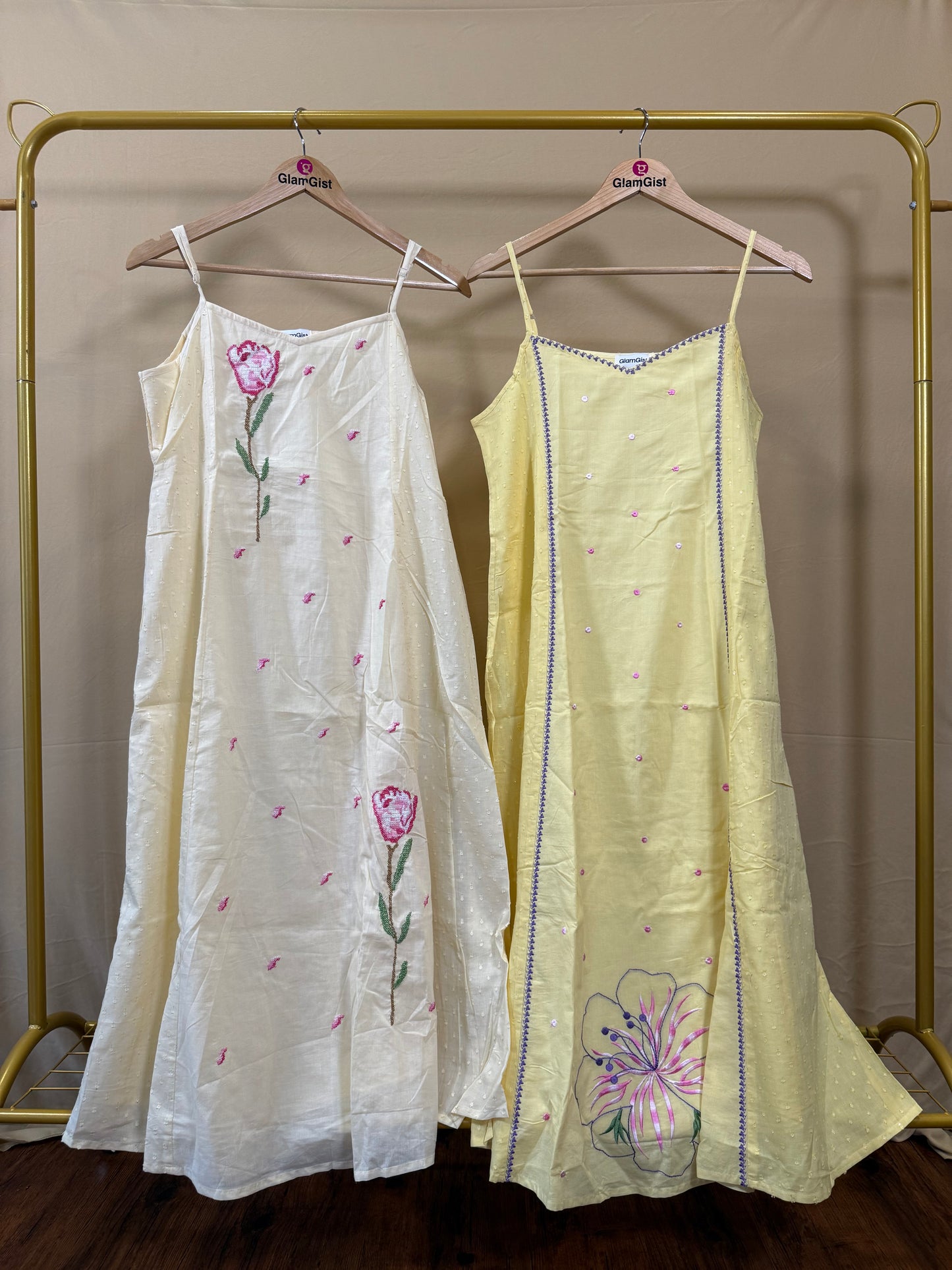 Beige spaghetti strap cotton set