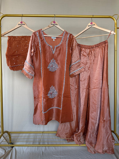 Rust copper hand-embellished sharara set