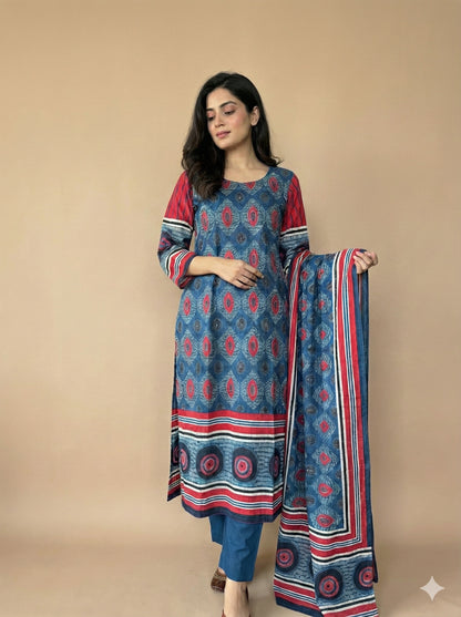 Indigo Red printed Kurta set