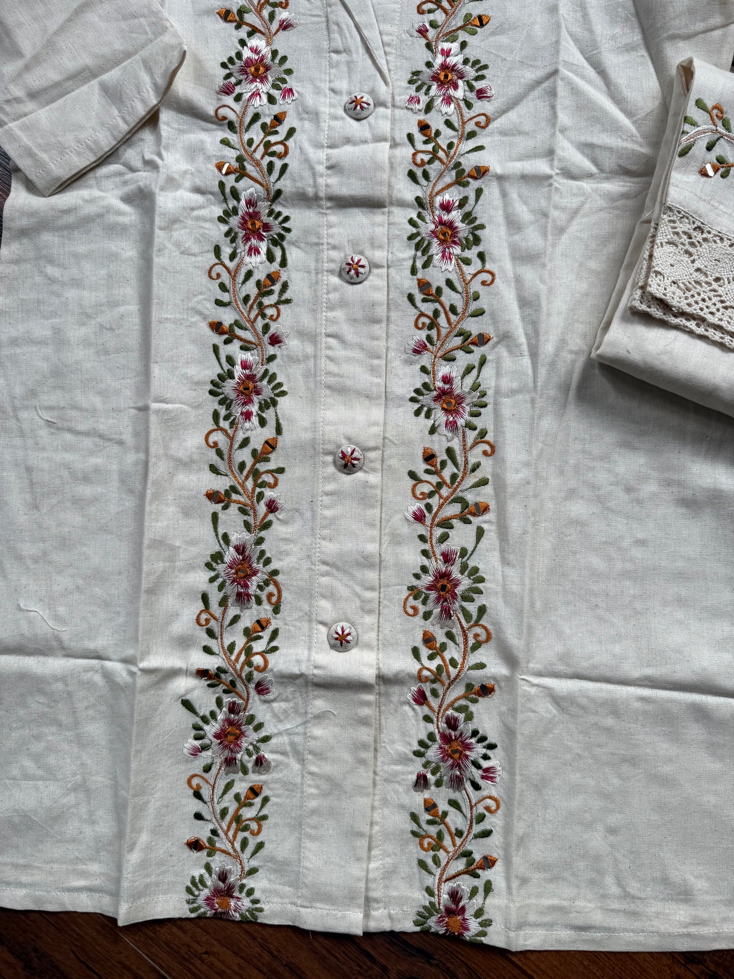 Ivory floral embroidered coord set