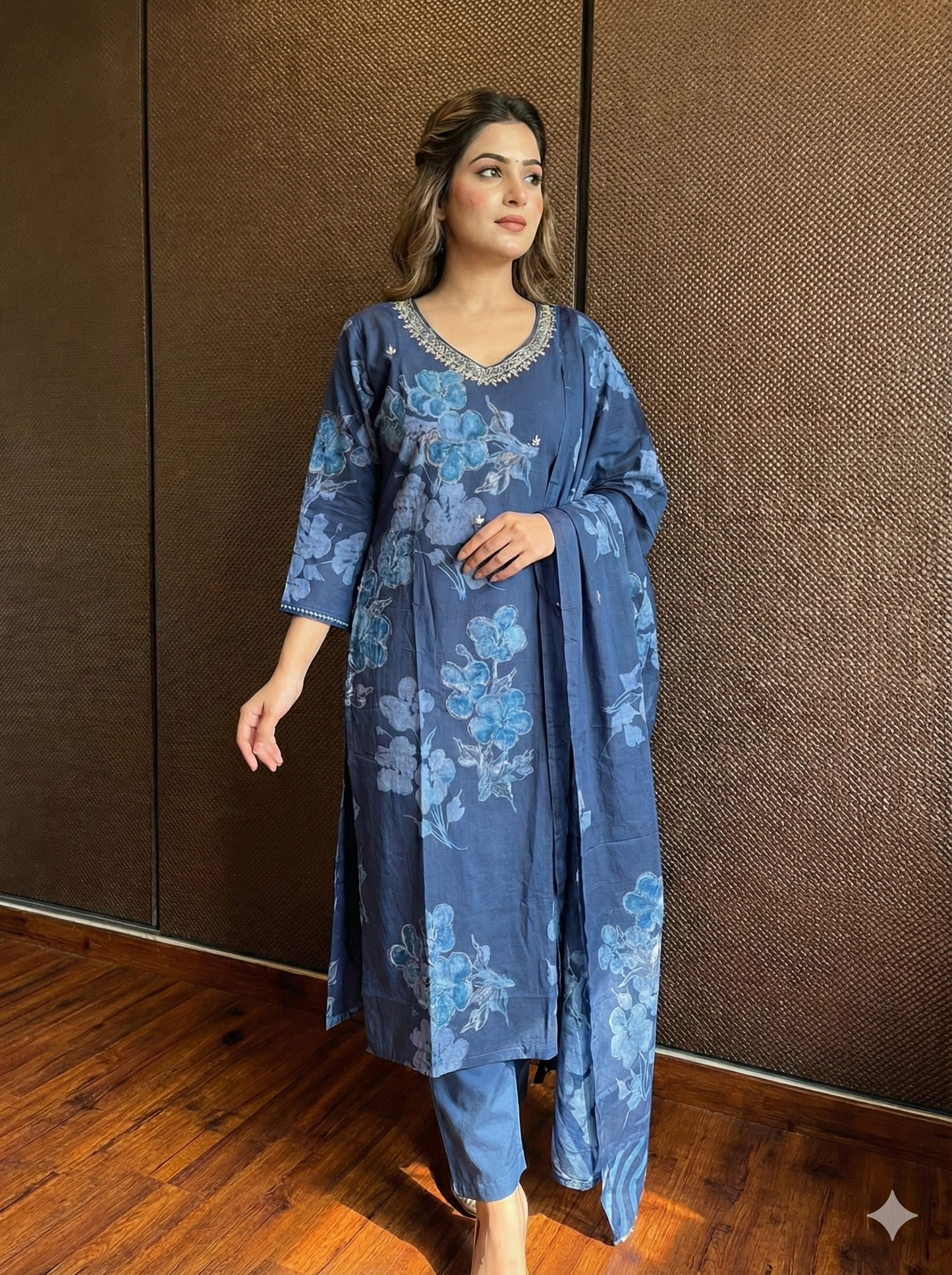 Navy blue floral cotton dress