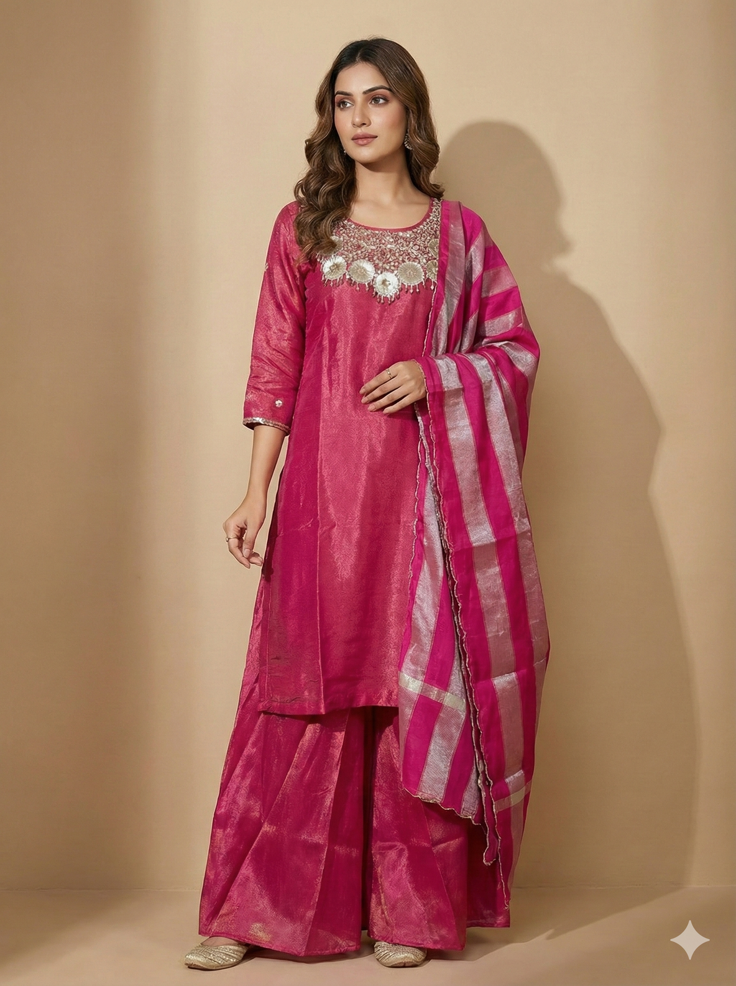 Premium pink silk sharara set