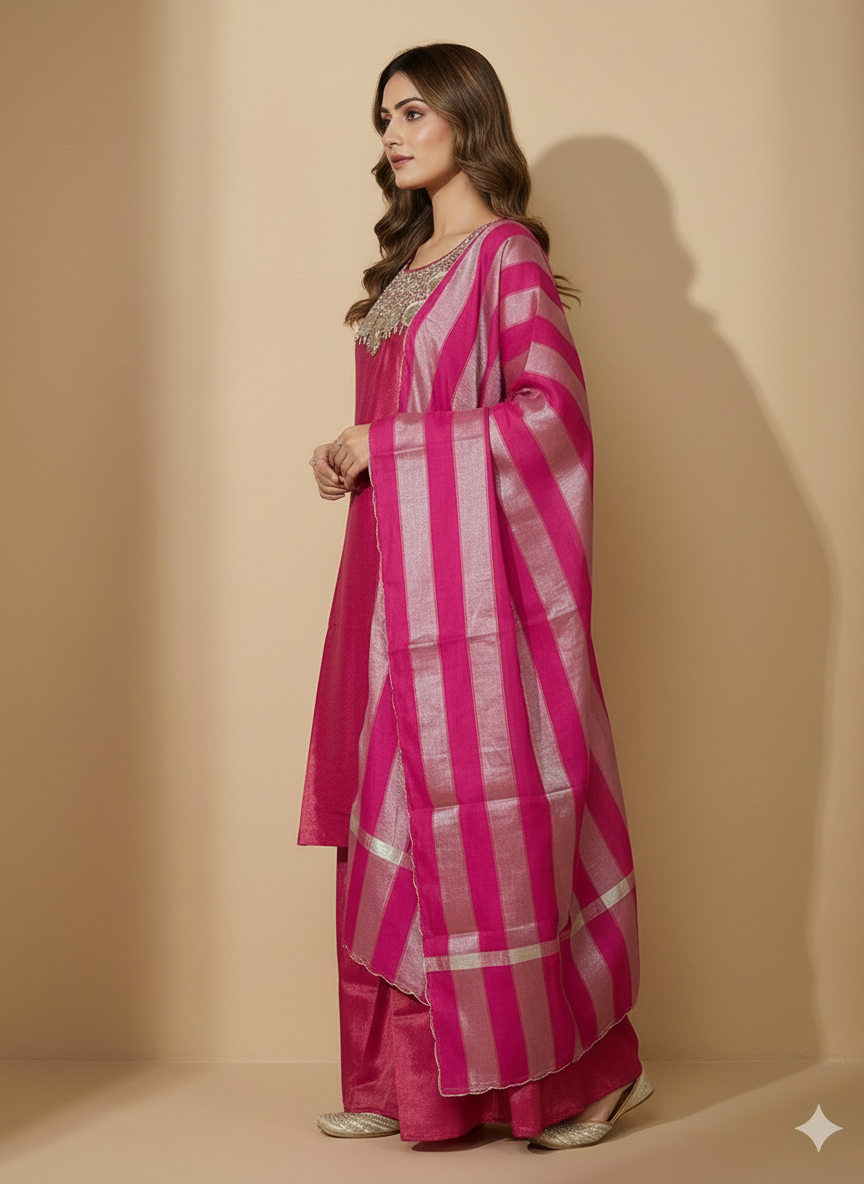 Premium pink silk sharara set