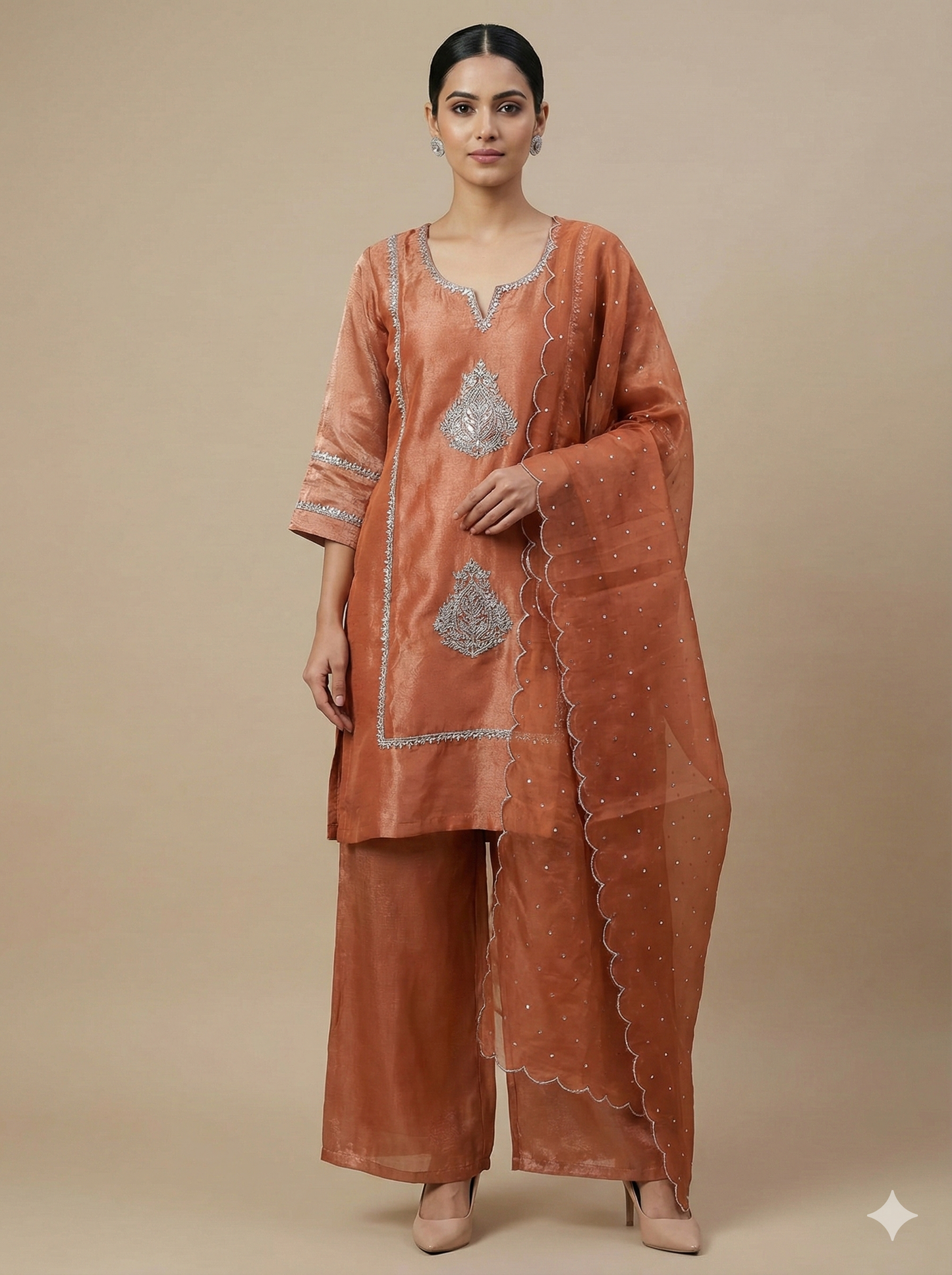 Rust copper hand-embellished sharara set