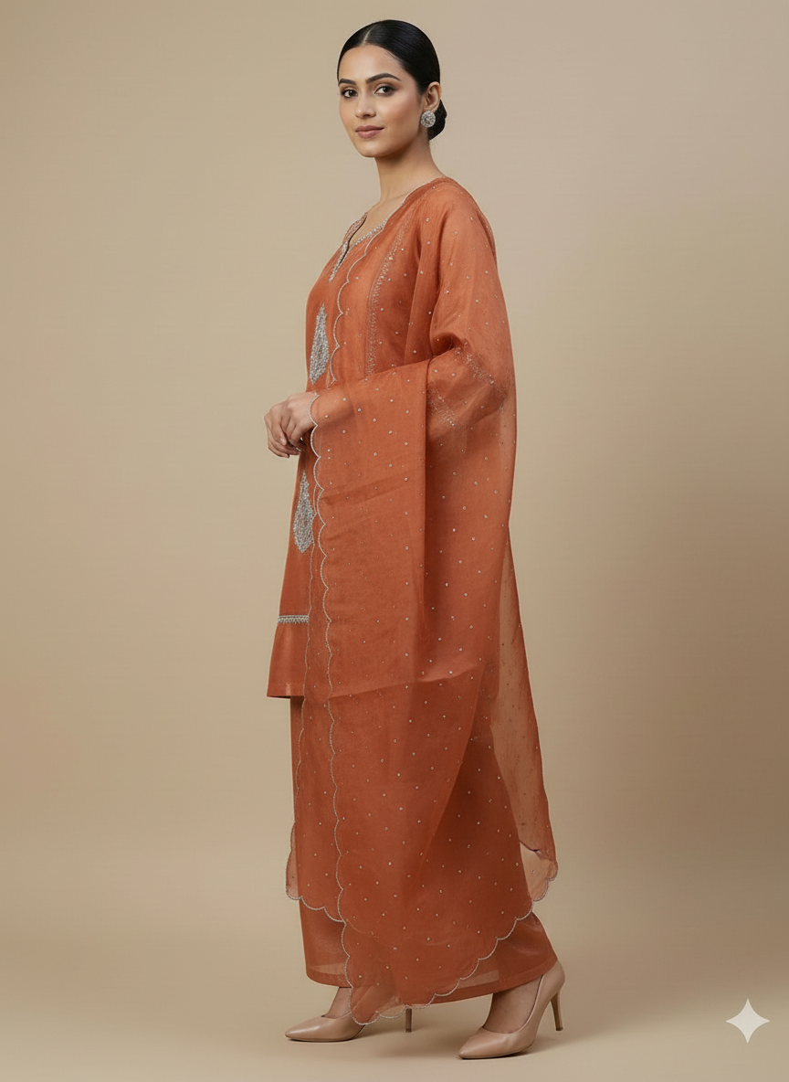 Rust copper hand-embellished sharara set