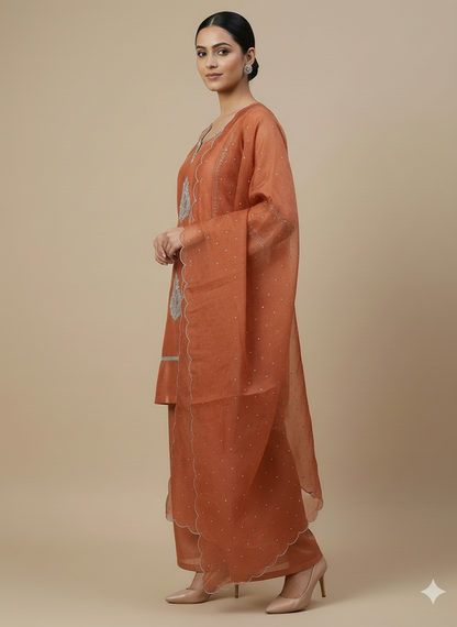 Rust copper hand-embellished sharara set