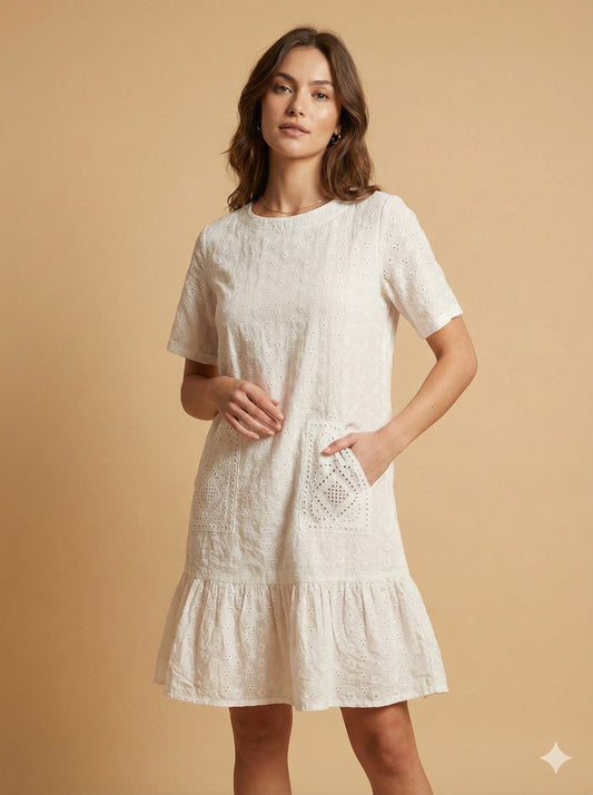 Beige embroidered cotton tunic