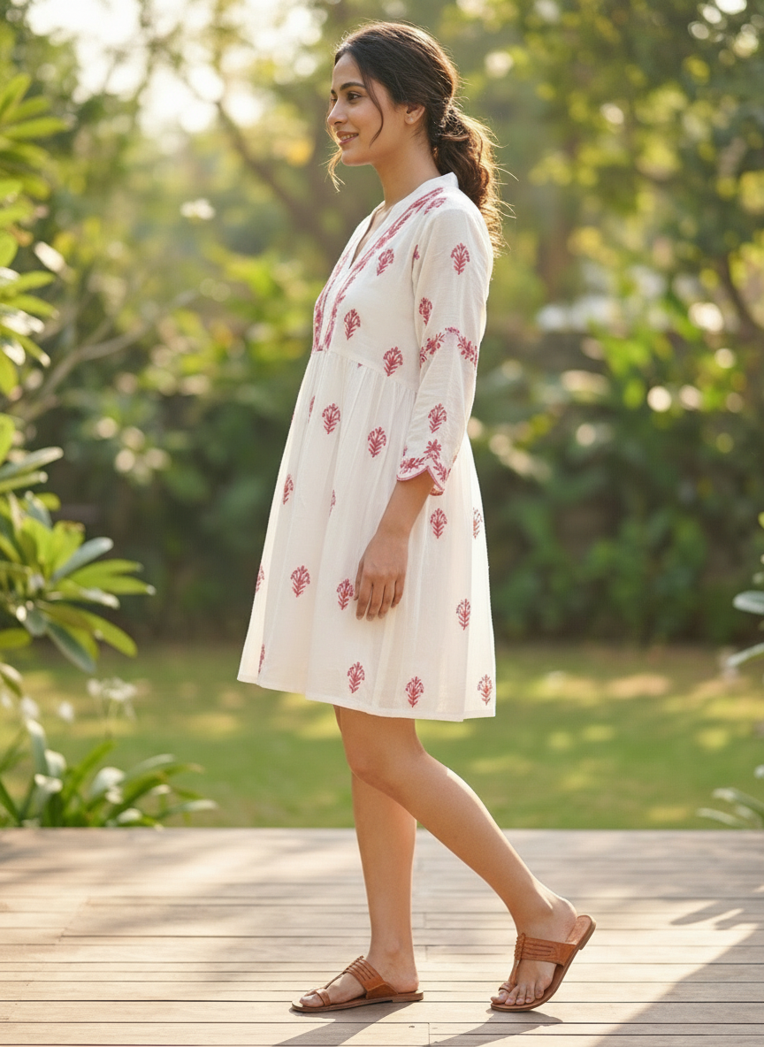 White short tunic with red embroidery