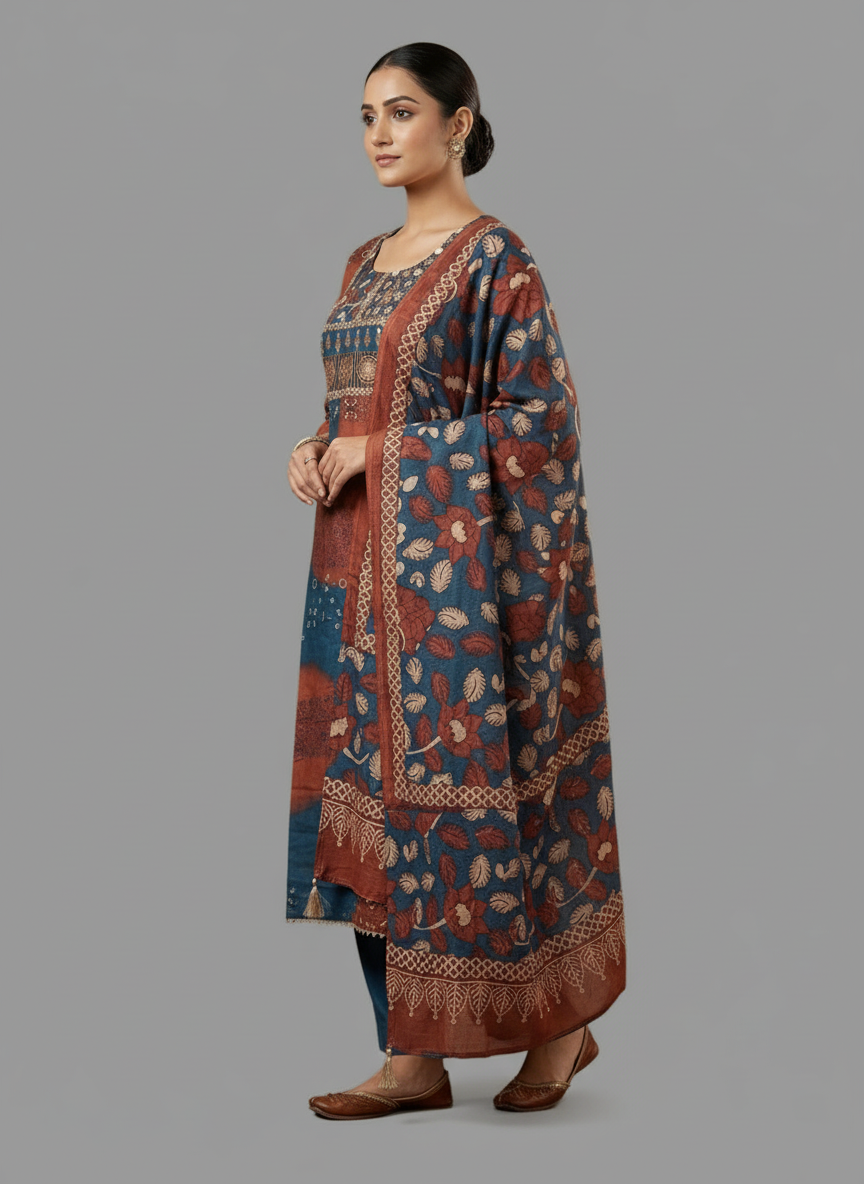 Heritage printed linen Kurti set