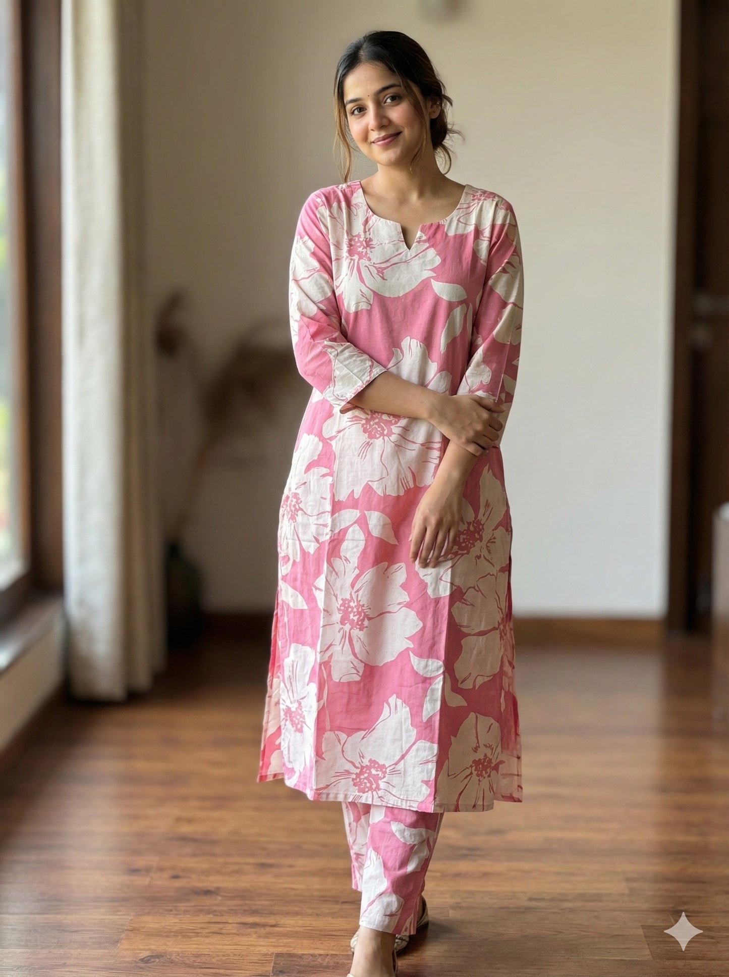 Blush bloom cotton Kurti pant set
