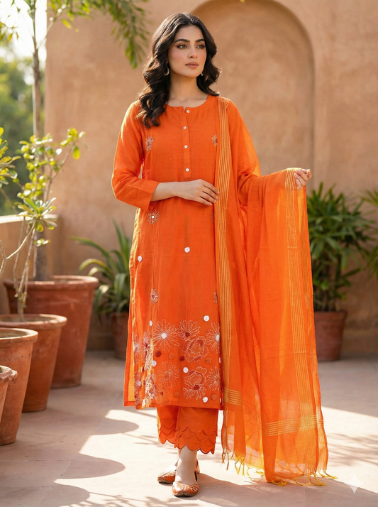 Orange mul chanderi dress