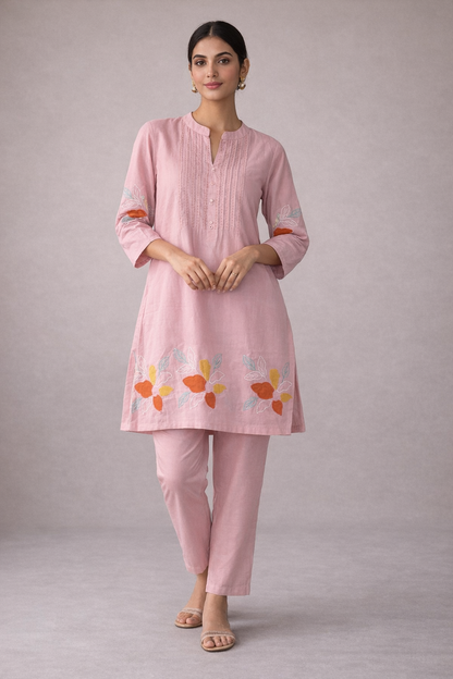 Blush pink long embroidered coord set