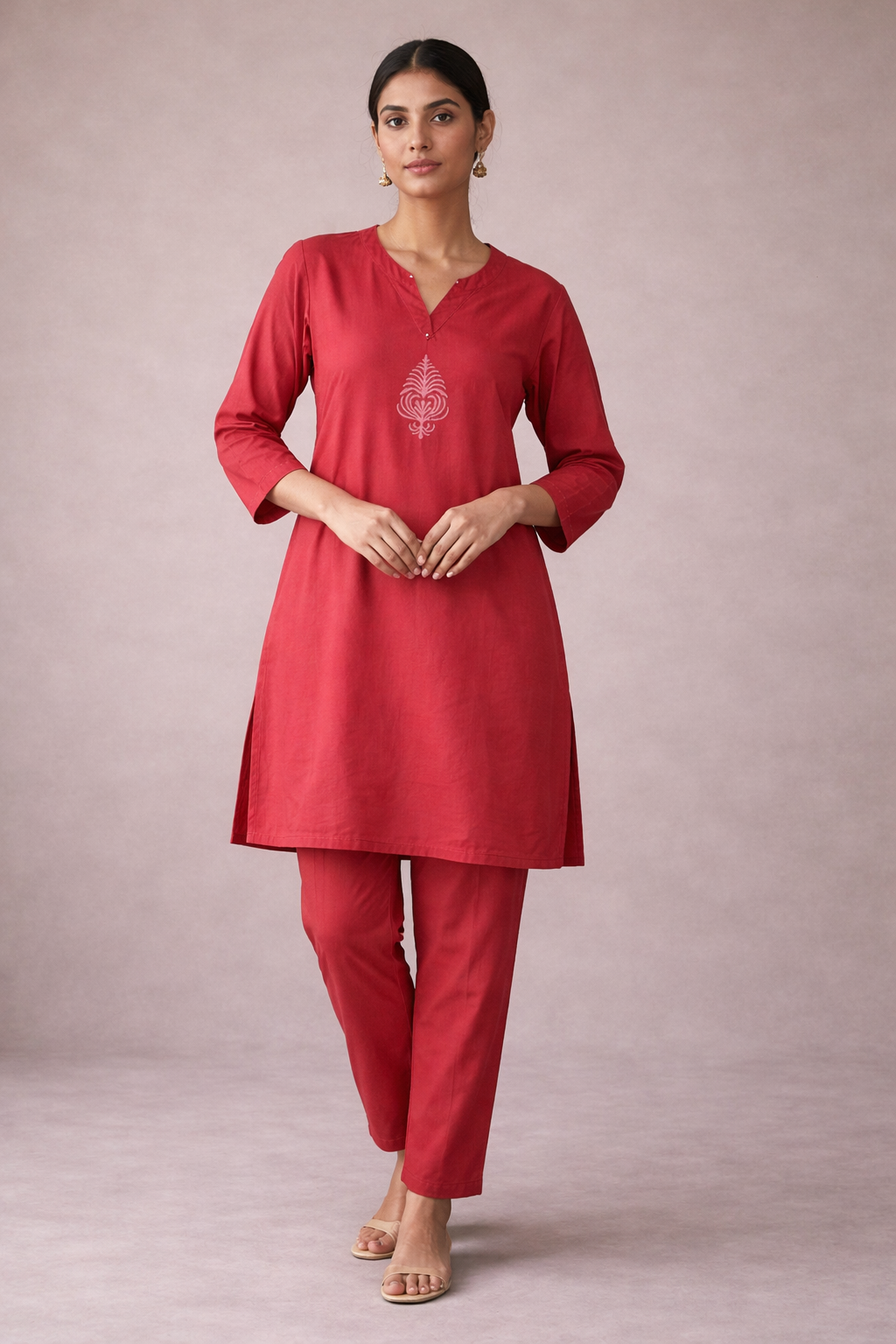 Minimal maroon cotton coord set