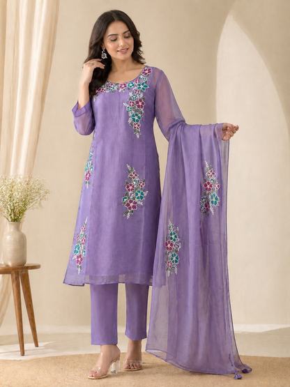 Hand painted embroidered lavender suit