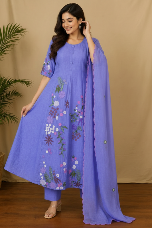 Lavender Mul Chanderi set