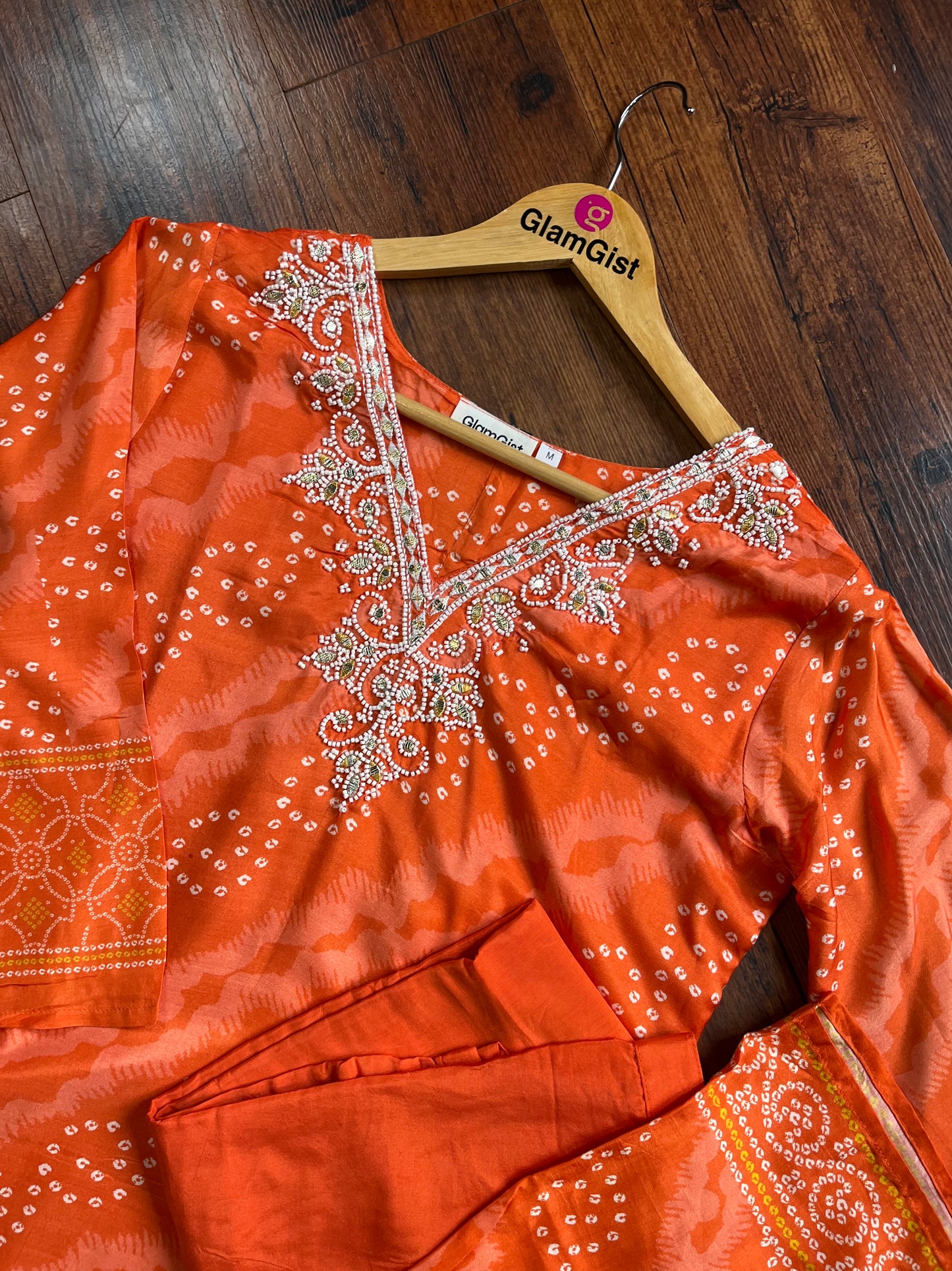 Orange Soft Butter Muslin Silk Handwork Dupatta Dress