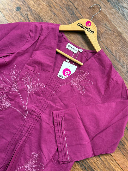 Plum floral embroidered kurta set