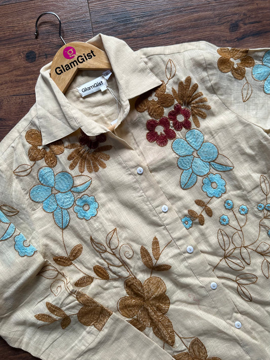 Beige Blossom Embroidered Coord Set