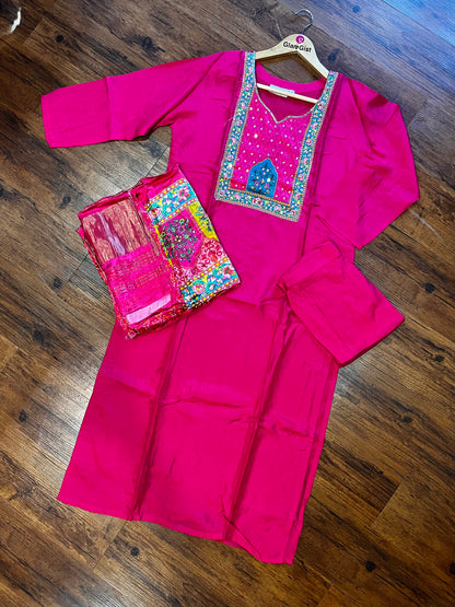 Pure russian silk with pure gajji silk langdi Dupatta dress (pink)