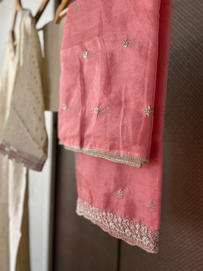 Cream tissue silk with pink dupatta