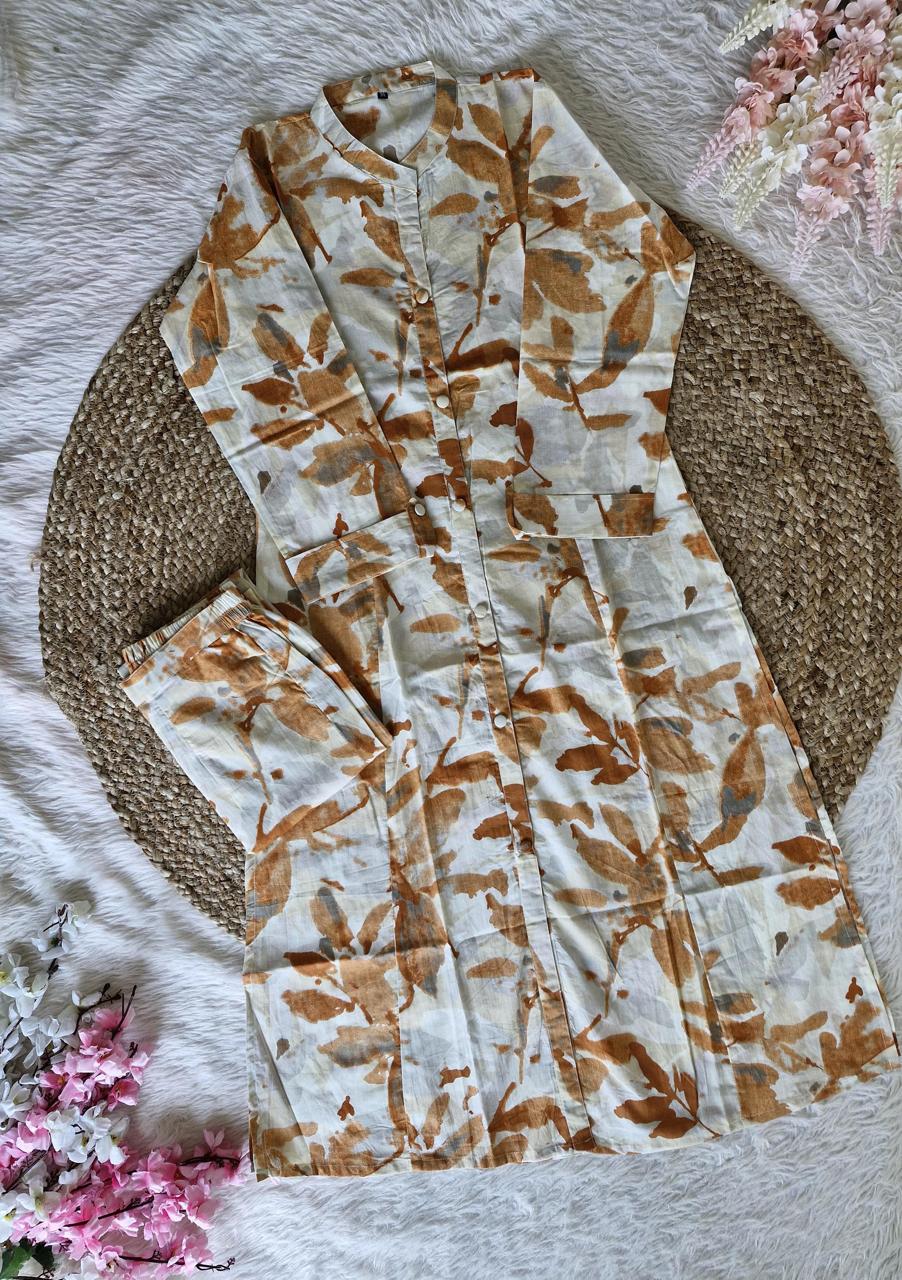 Pure Brown A-Line Coord Set in Cotton