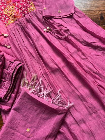 Magenta mul chanderi floral dress