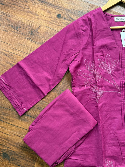 Plum floral embroidered kurta set