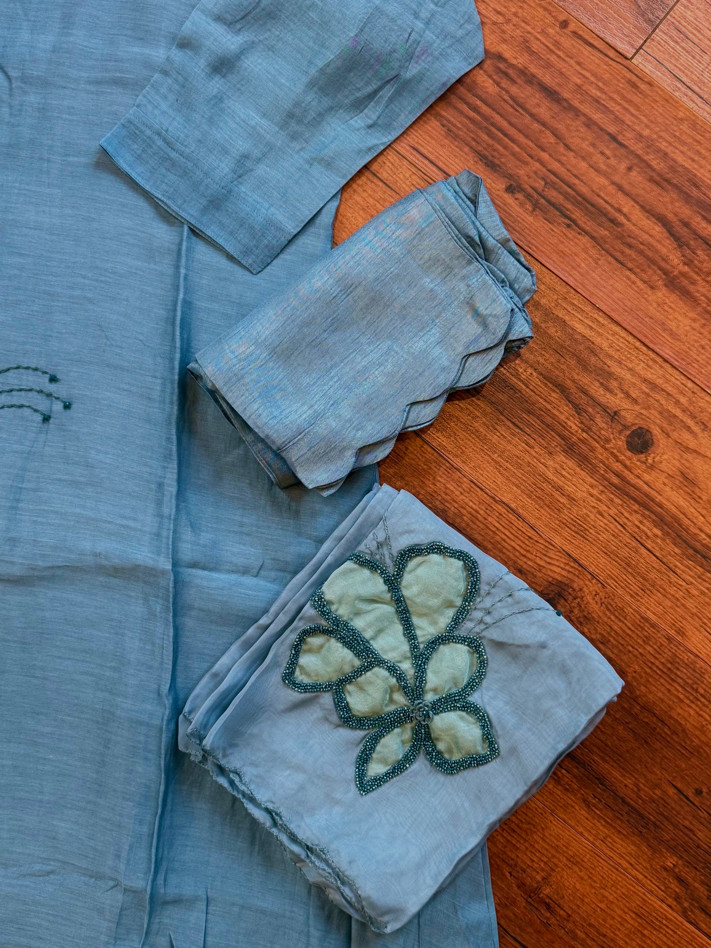 Elegant blue embroidery kurti set