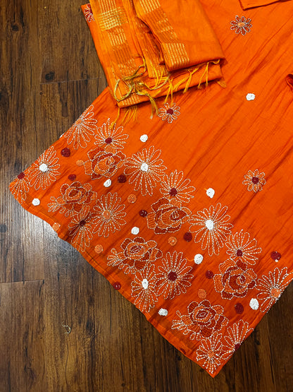 Orange mul chanderi dress