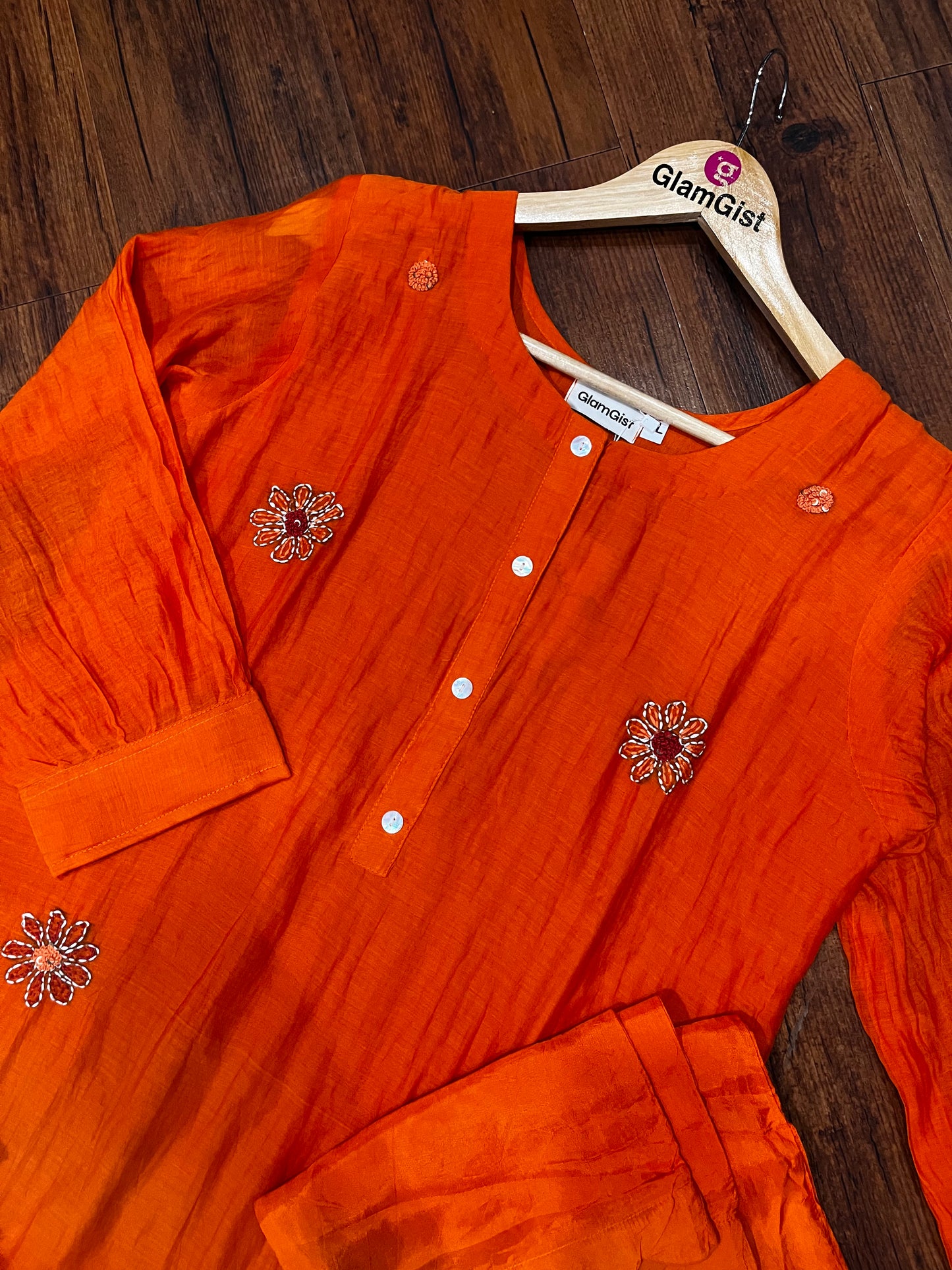 Orange mul chanderi dress