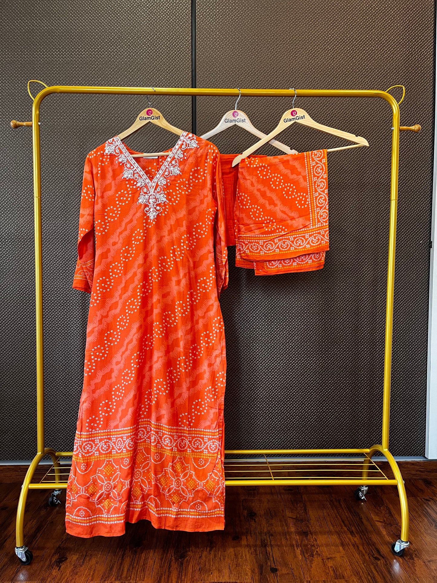 Orange Soft Butter Muslin Silk Handwork Dupatta Dress